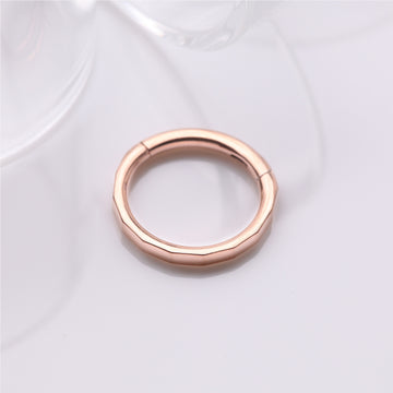 Detail View 1 of Implant Grade Titanium Rose Gold Rigid Rectangle Faceted Clicker Hoop Ring